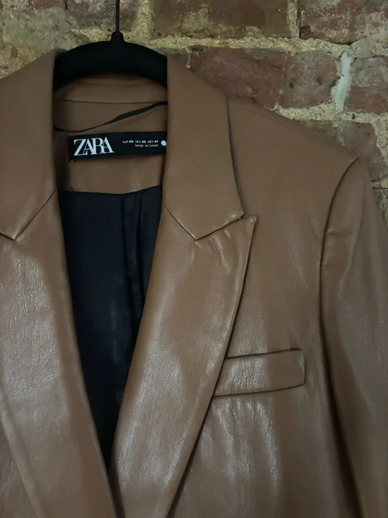 Zara Cognac Brown Faux Leather Blazer - Picture 4 of 5